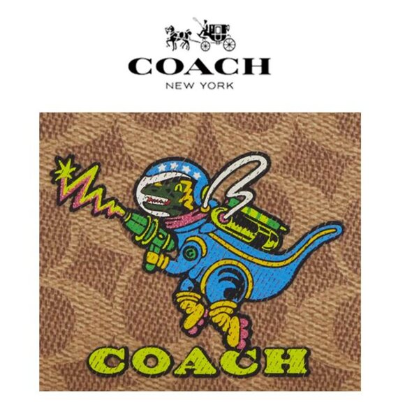 Cosmic Coach Snap Wallet In Signature Canvas With Rexy Dinosaur NWT - Picture 3 of 6